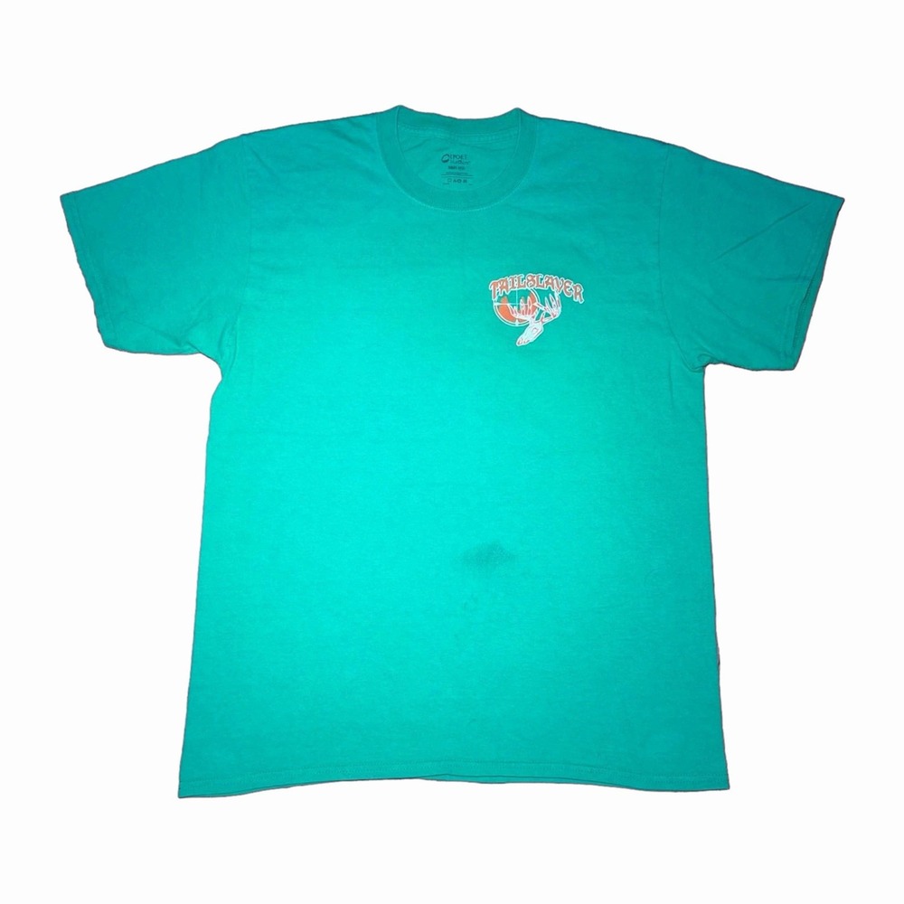 Tailslayer Hunting T-Shirt Mens L Green Deer Skull Rifle Scope Graphic Tee